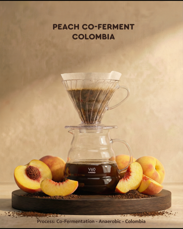 قهوة V60 مخمرة مشتركًا (Co-Fermented Coffee) – نكهة الخوخ (200 جم)